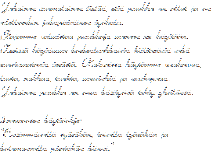 Jokainen suomalainen tietää, että puukko on ollut ja on edelleenkin jokapäiväinen työkalu. Pajamme valmistaa puukkoja moneen eri käyttöön. Terissä käytämme korkealuokkaista hiiliterästä sekä ruostumatonta terästä. Kahvoissa käytämme visakoivua, luuta, nahkaa, tuohta, messinkiä ja uushopeaa. Jokainen puukko on oma käsityönä tehty yksilönsä.  3-neuvoosen käyttöohje: "Ensimmäisellä syärähän, toisella lyärähän ja kolomannella piretähän kiinni." 